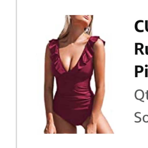 CUPSHE Red Ruffled Lace Up One Piece Swimsuit - Picture 1 of 4